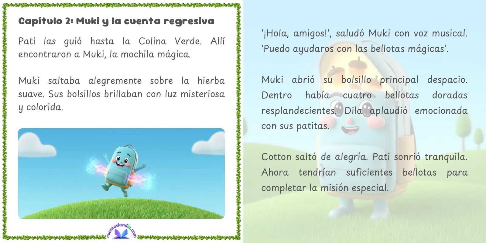 Doble página de «Cuentoslandia: Dila y las bellotas que cuentan hasta diez»