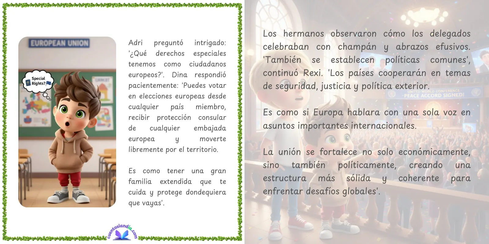 Doble página de «Dina y Rexi explican la Unión Europea»
