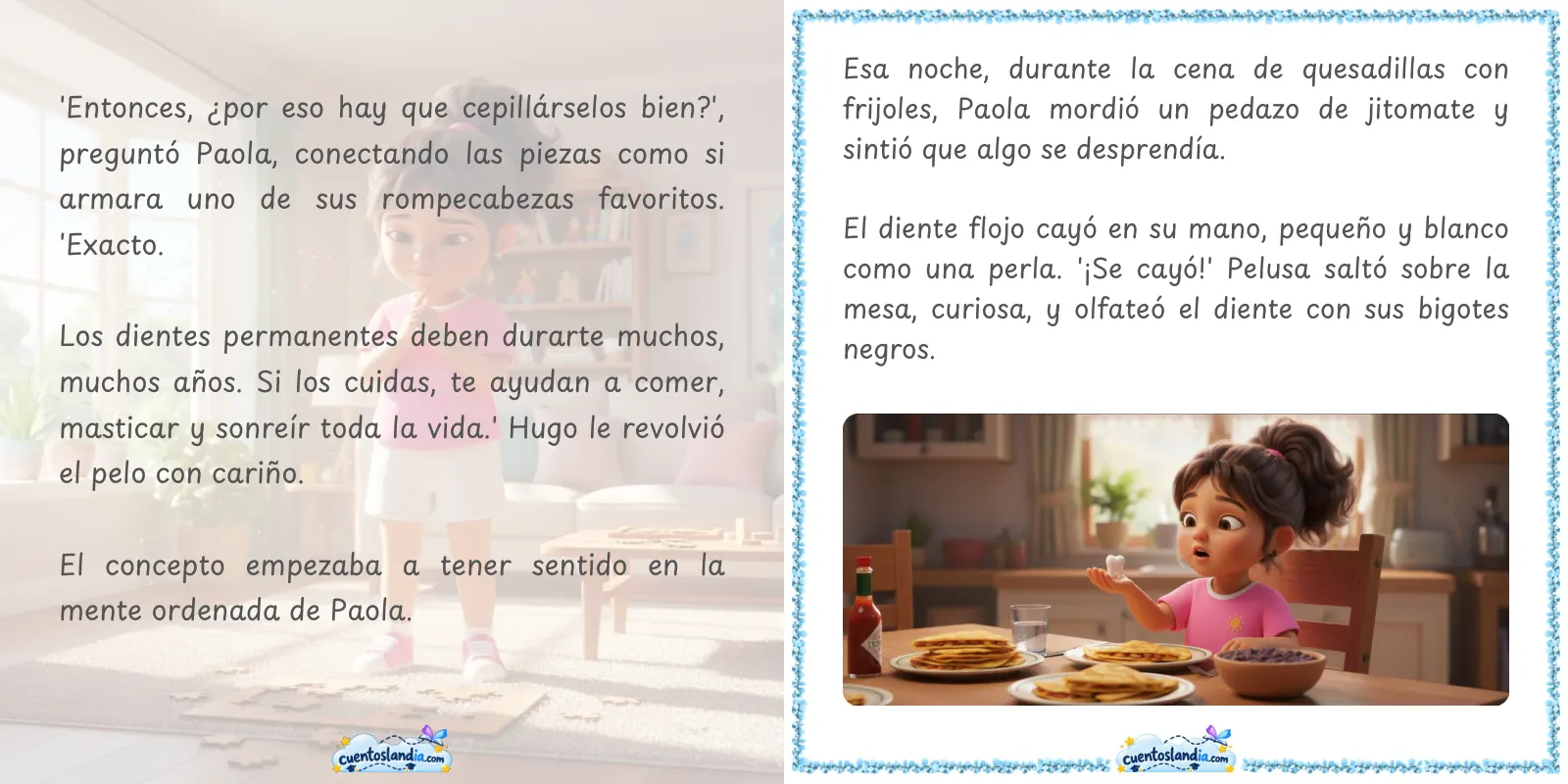 Doble página de «El diente flojo de Paola»