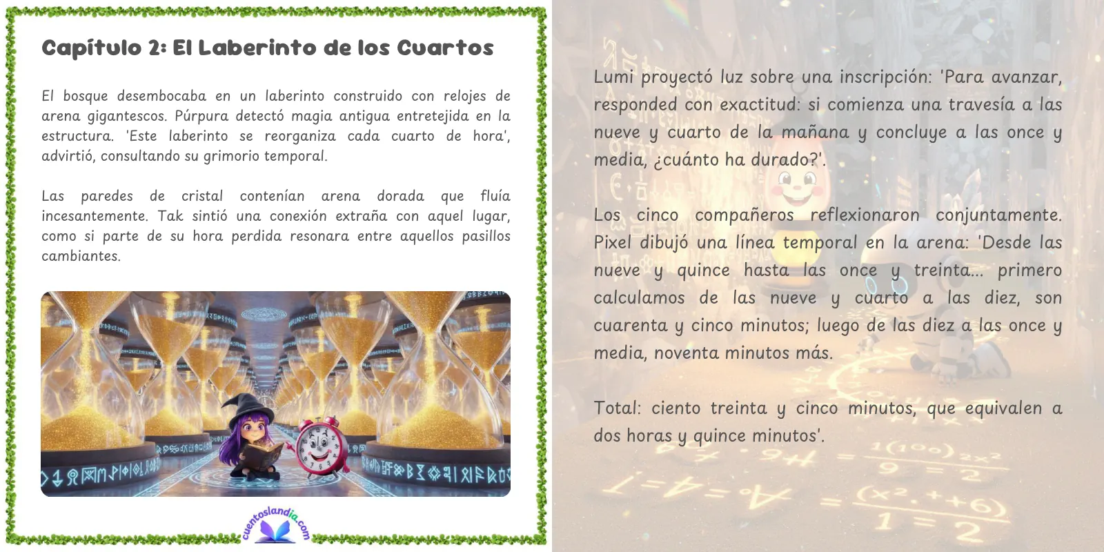 Doble página de «Cuentoslandia: el misterio de la hora perdida»
