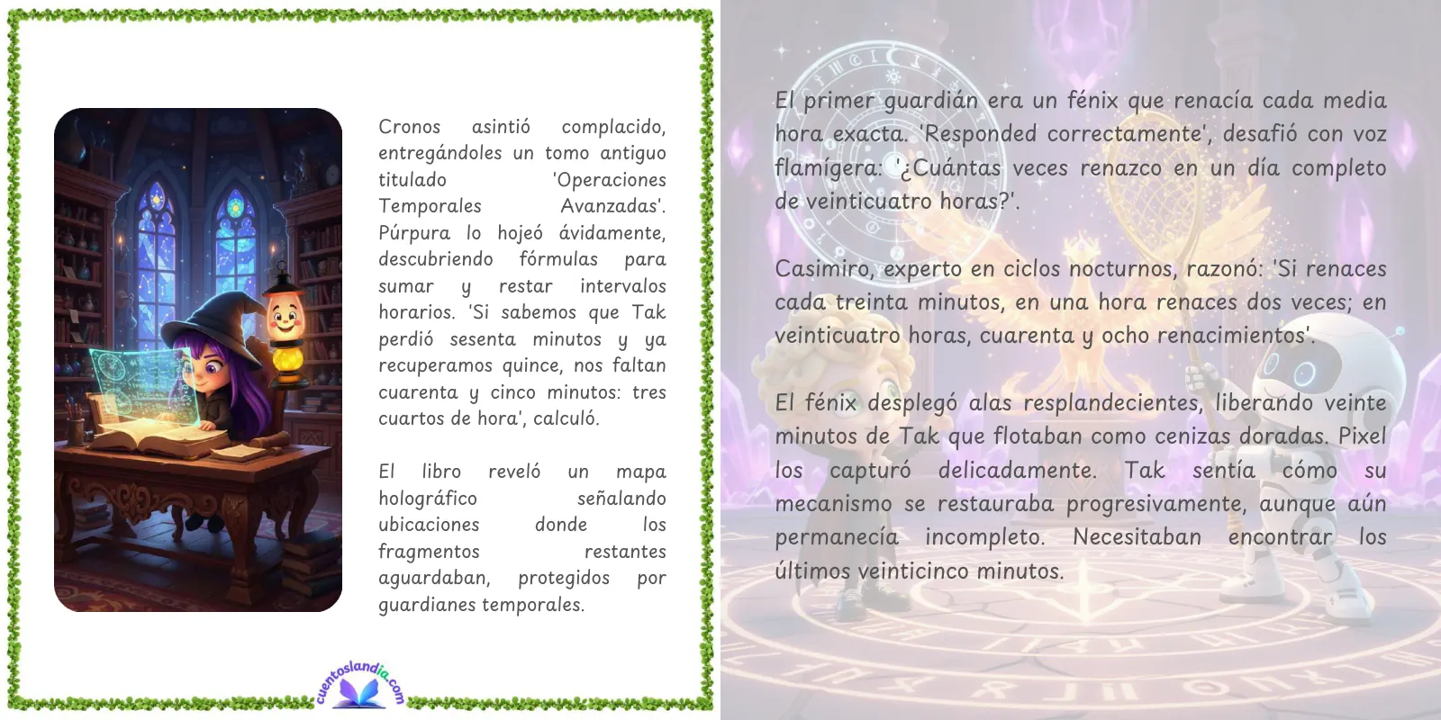 Doble página de «Cuentoslandia: el misterio de la hora perdida»