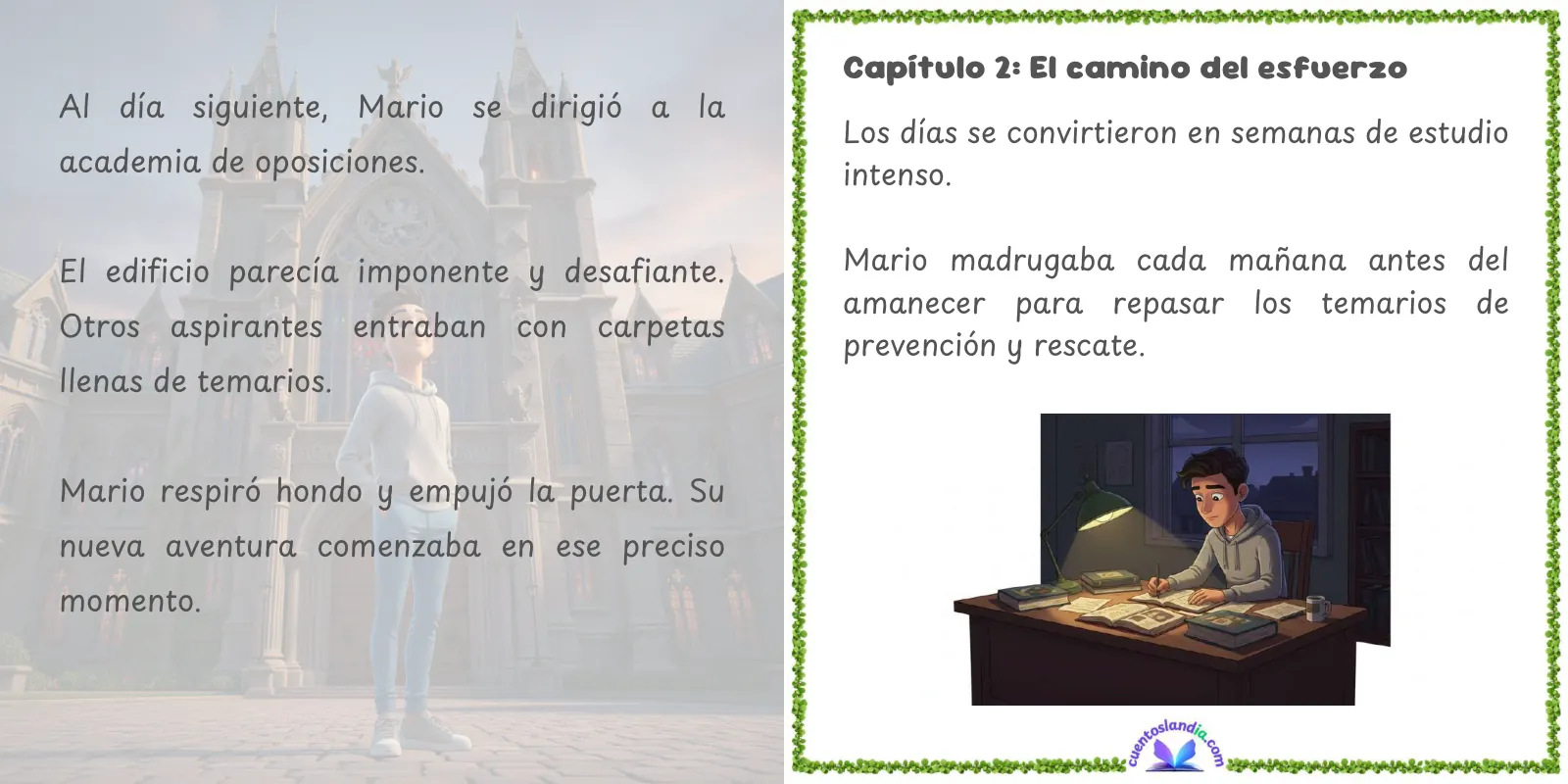 Doble página de «El Sueño de Mario: Oposición a Bombero»