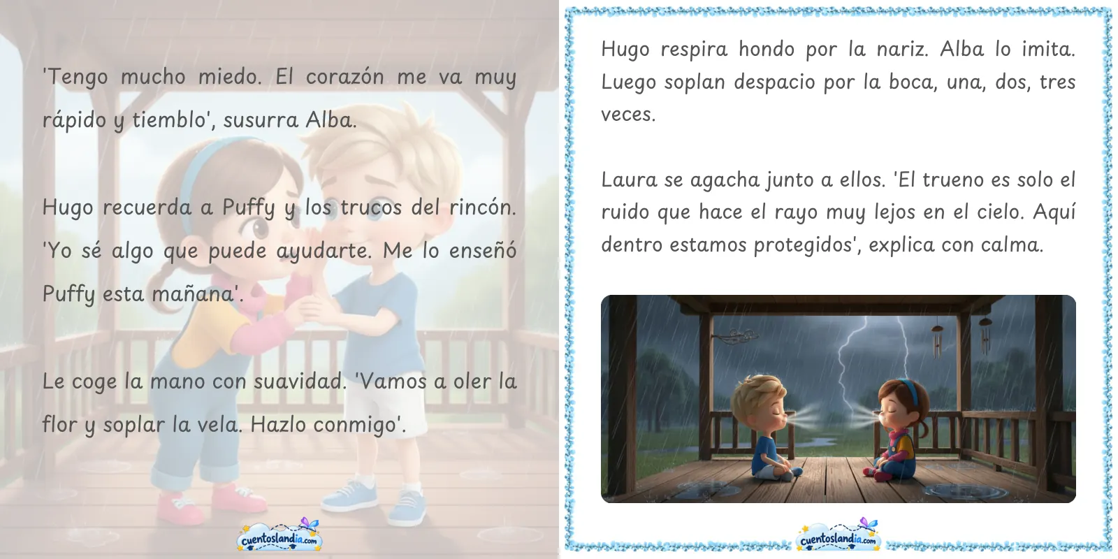 Doble página de «Hugo, Alba y el rincón de la calma»