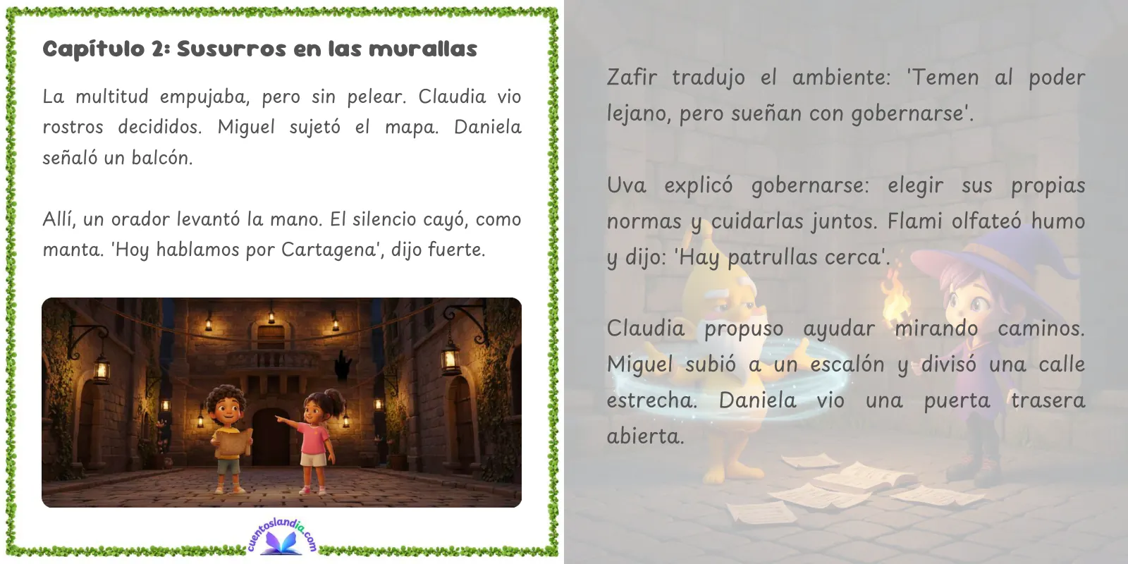Doble página de «Viaje mágico a la Independencia de Cartagena»