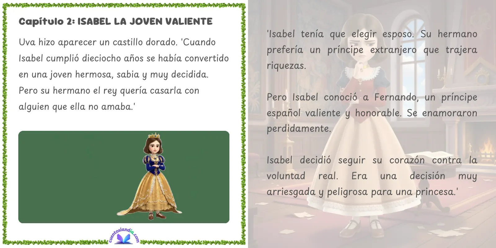 Doble página de «Historia con la Bruja Uva: Isabel la Católica»