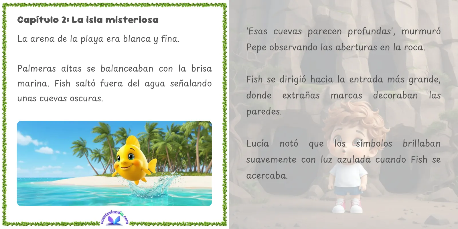 Doble página de «Pepe, Lucía y la Isla de los Secretos Marinos»