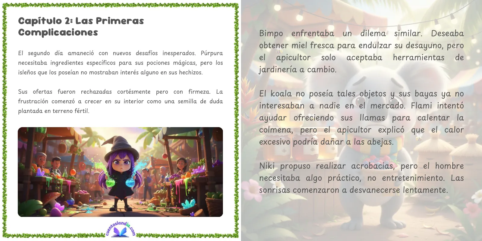 Doble página de «La Isla de los Trueques Imposibles»
