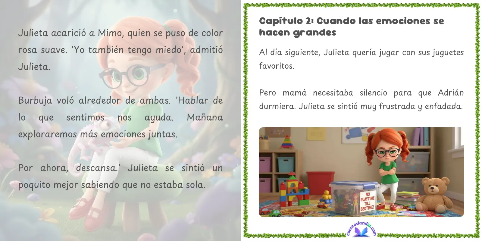 Doble página de «Julieta y la Aventura de Convertirse en Hermana Mayor»