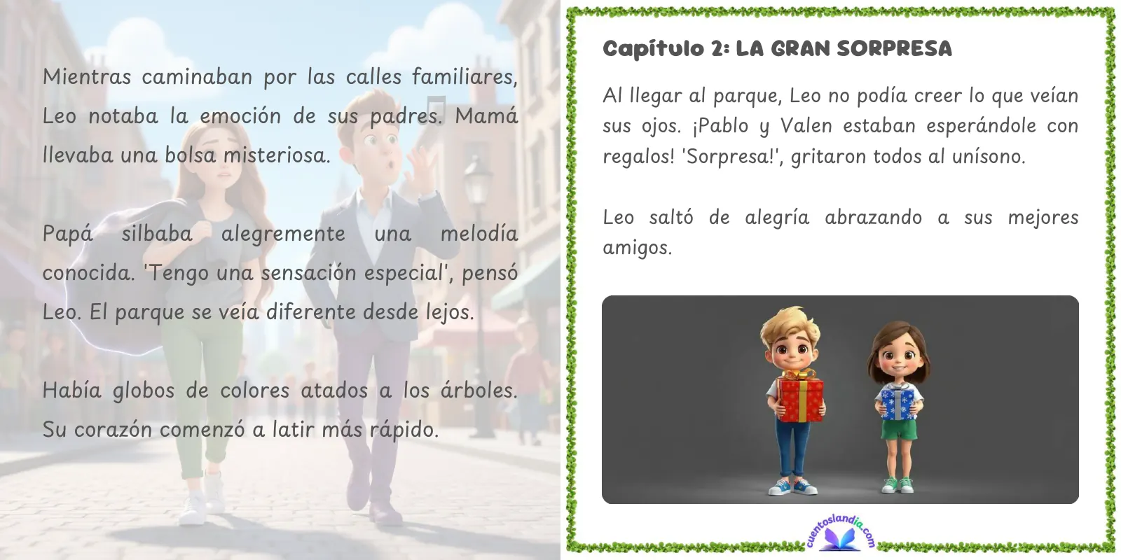 Doble página de «Leo y su Sorpresa de Cumpleaños»