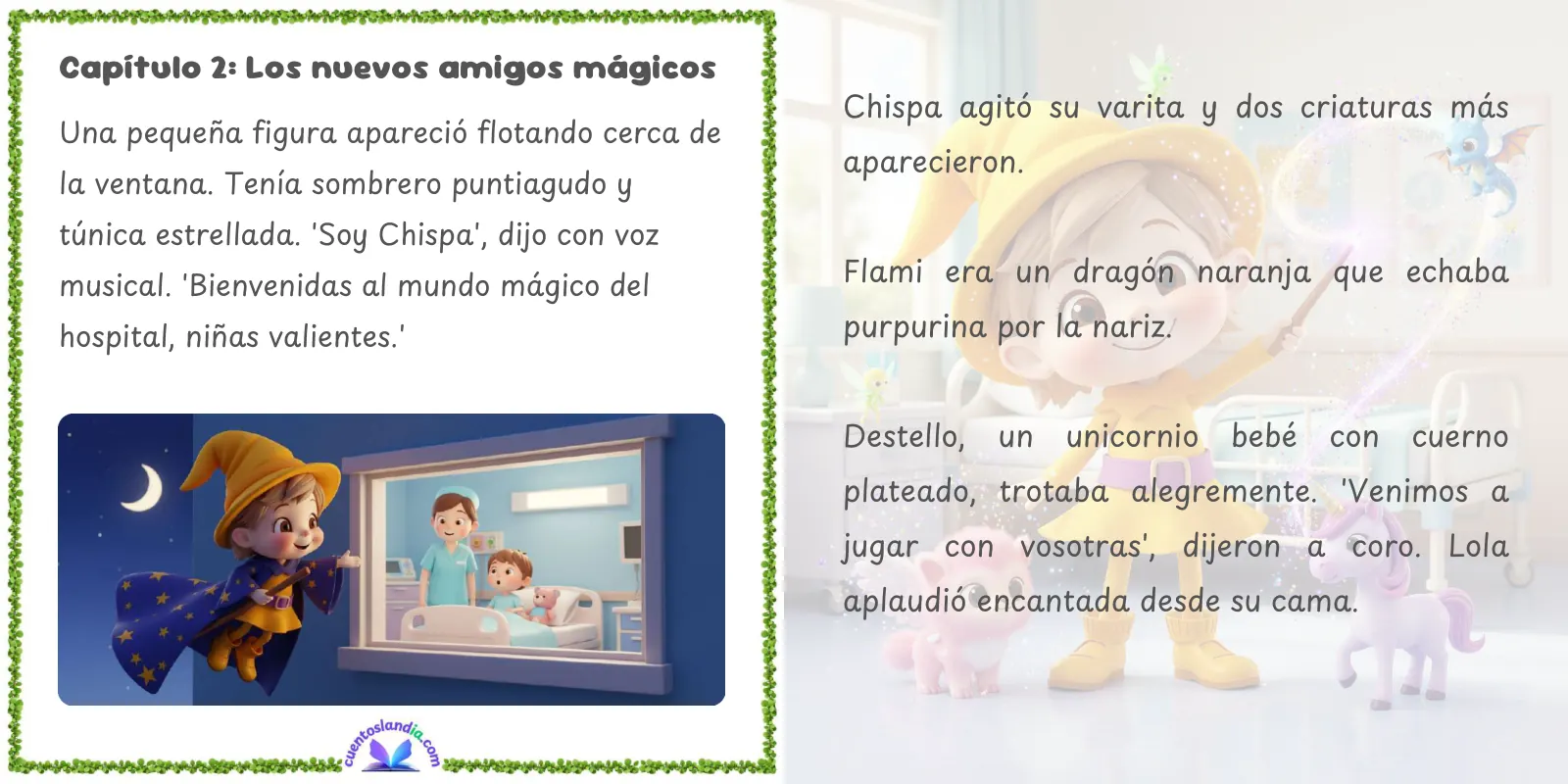 Doble página de «Lola y el Mundo Mágico del Hospital»