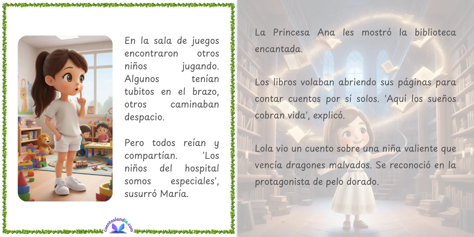 Doble página de «Lola y el Mundo Mágico del Hospital»