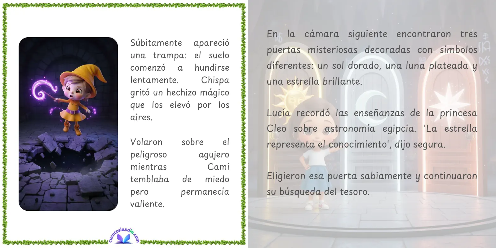 Doble página de «Lucía, Pepe y el Misterio de la Princesa Cleo»