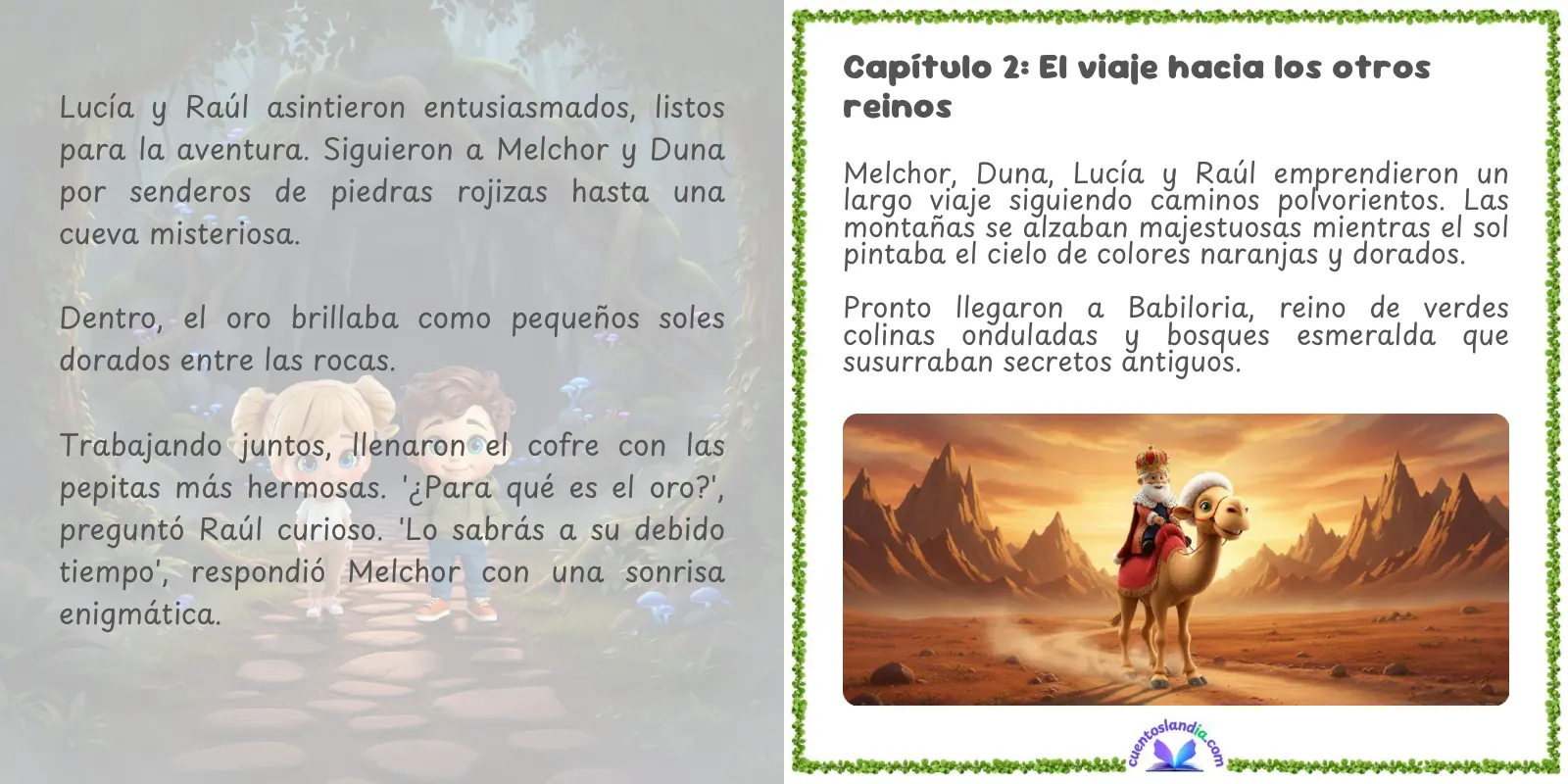 Doble página de «Lucía y Raúl en la aventura de los Reyes Magos»