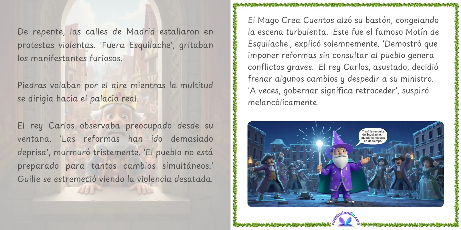 Doble página de «Reformas y Magia en el Reino de Carlos III»