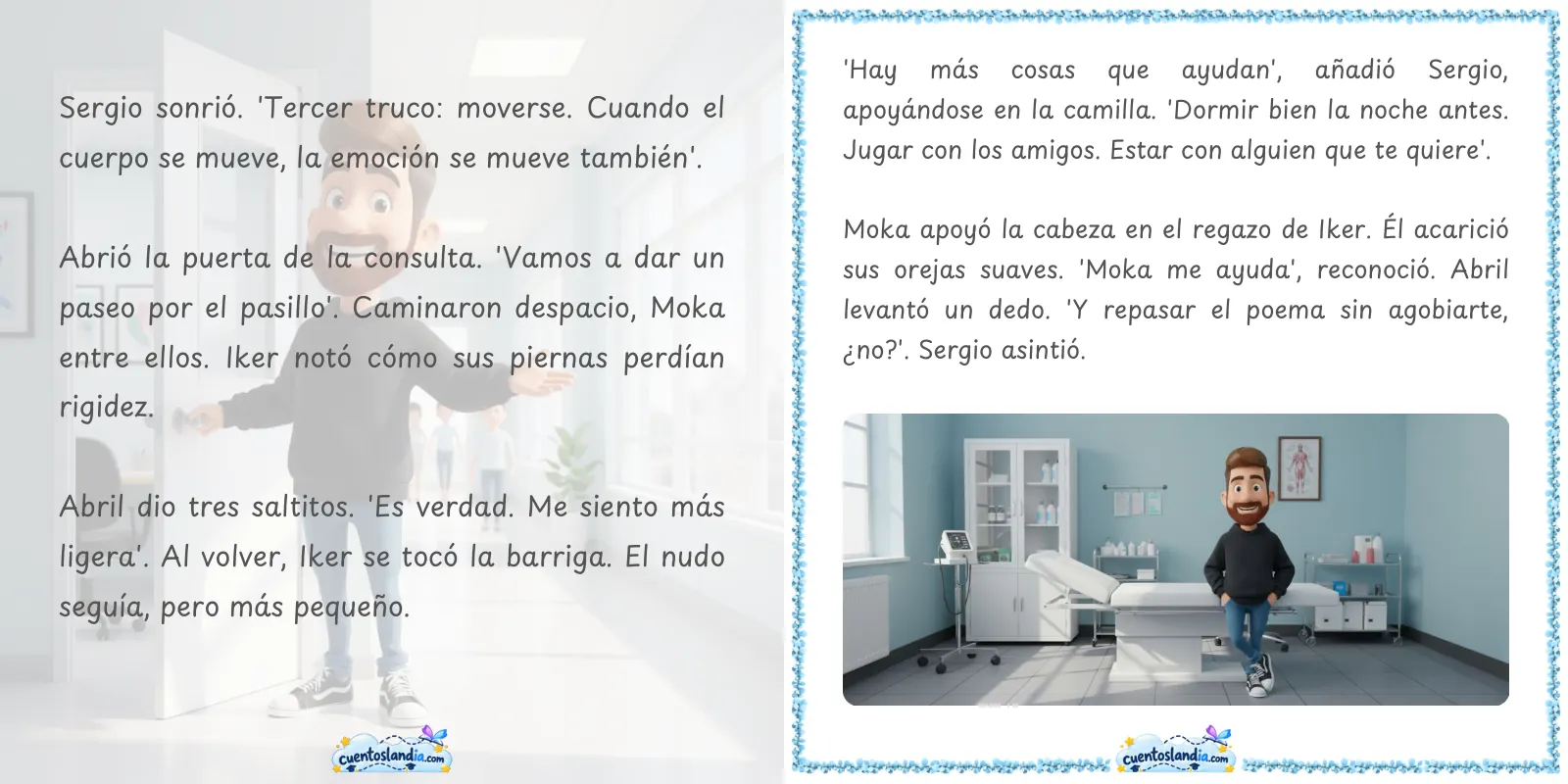 Doble página de «Moka y el nudo en la barriga»