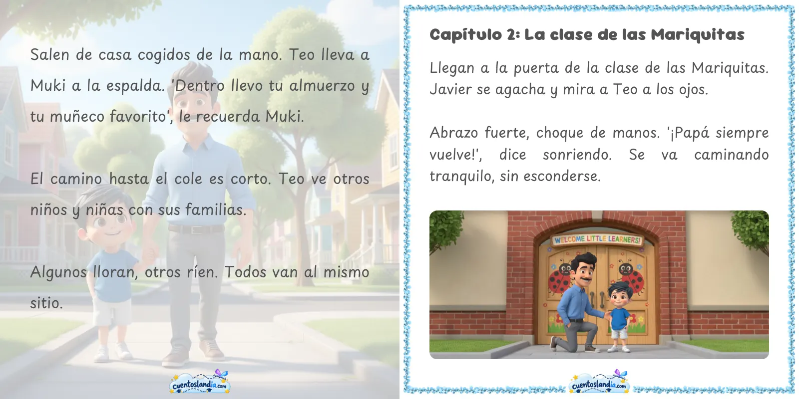 Doble página de «Muki y el primer día de cole»