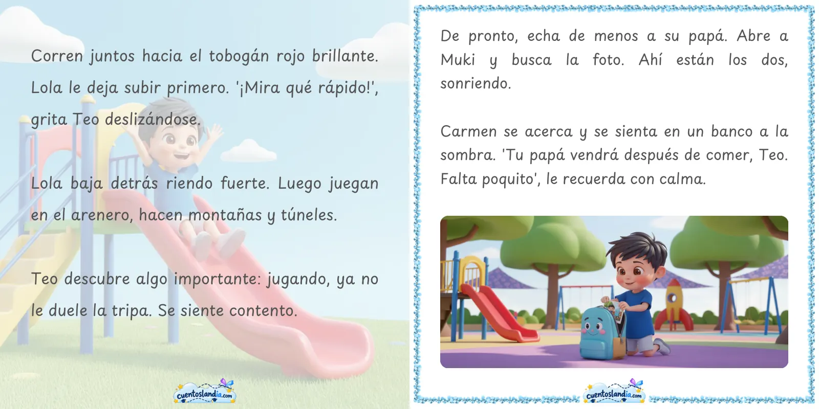 Doble página de «Muki y el primer día de cole»