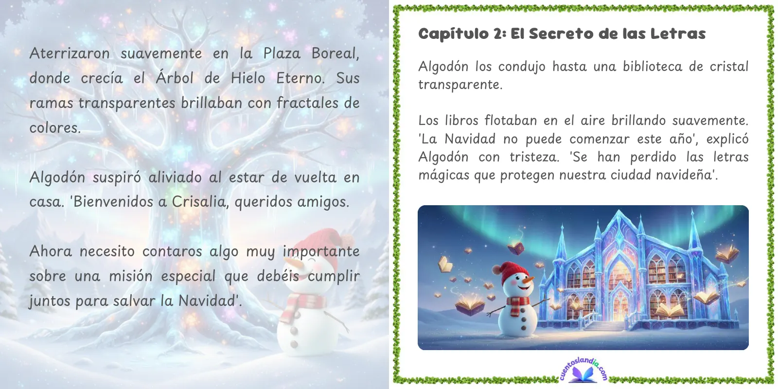 Doble página de «Aventuras en Crisalia: Las Letras Mágicas»