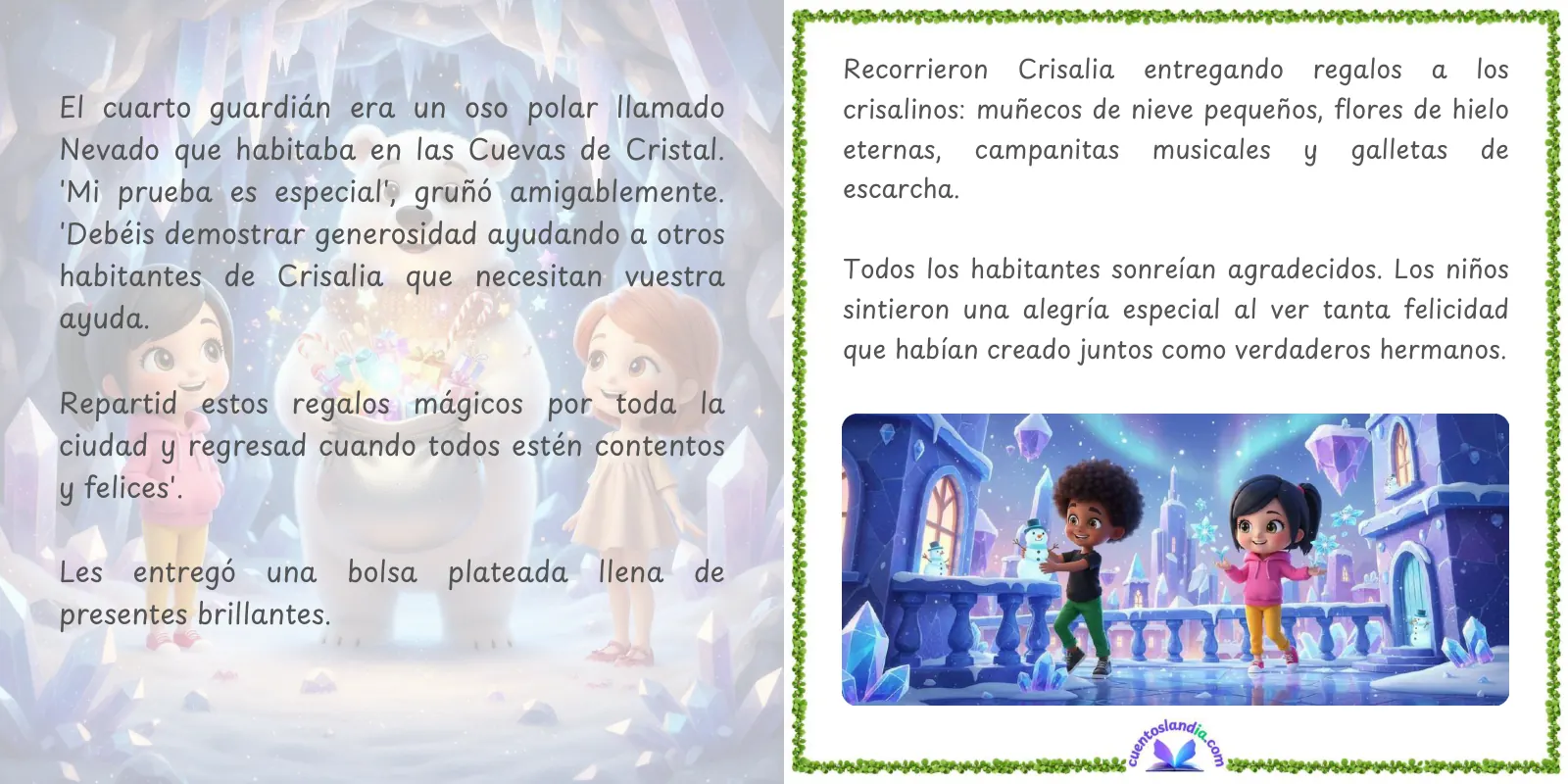 Doble página de «Aventuras en Crisalia: Las Letras Mágicas»