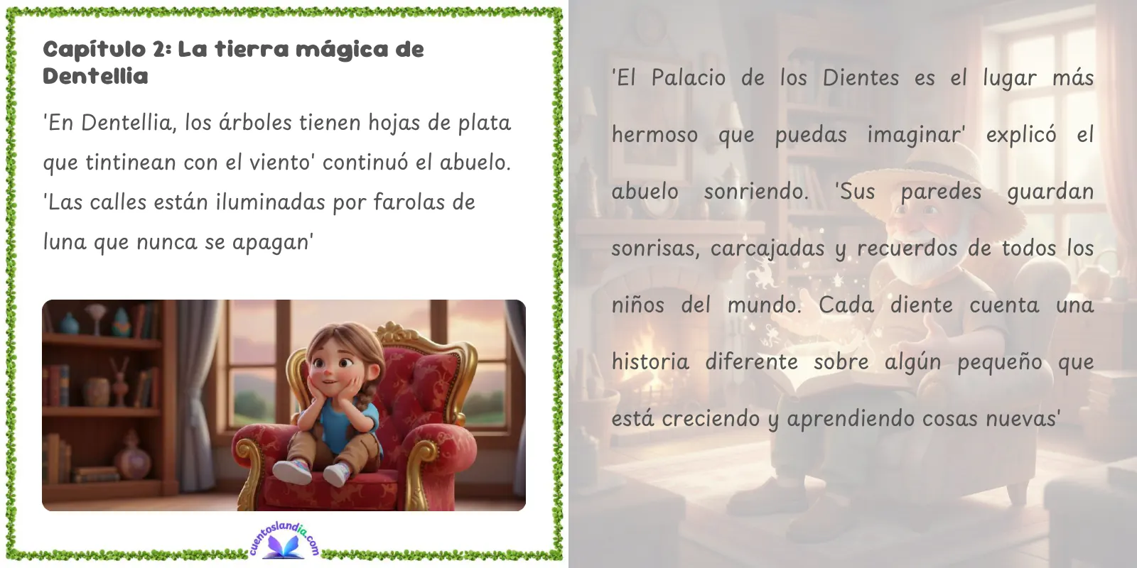 Doble página de «Nuria y la Mágica Visita del Ratoncito Pérez»