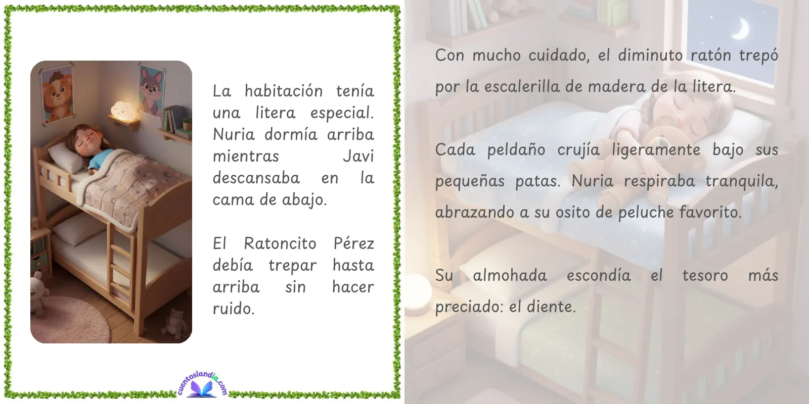 Doble página de «Nuria y la Mágica Visita del Ratoncito Pérez»