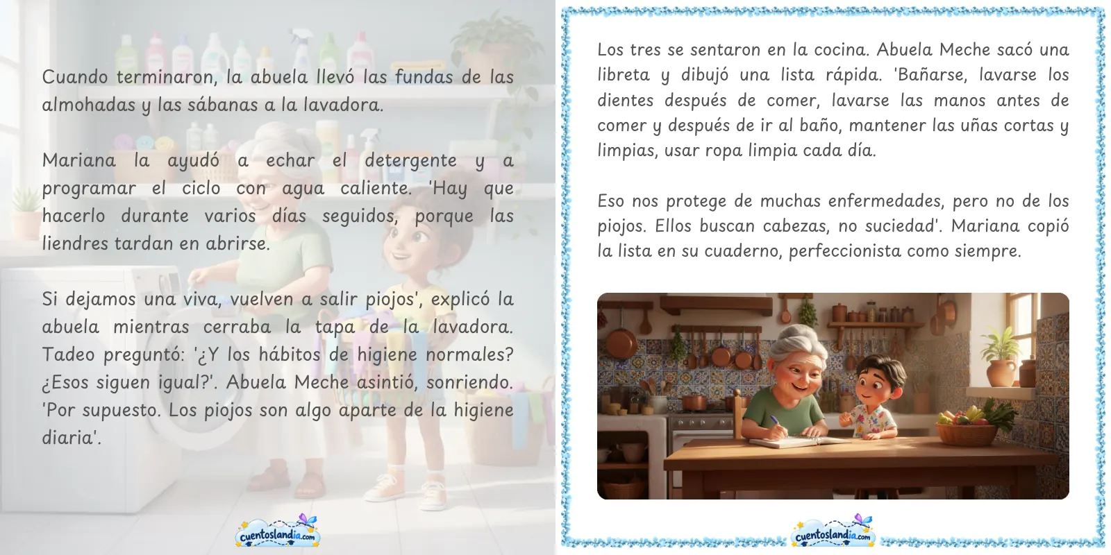 Doble página de «¡Piojos en 3º A!»