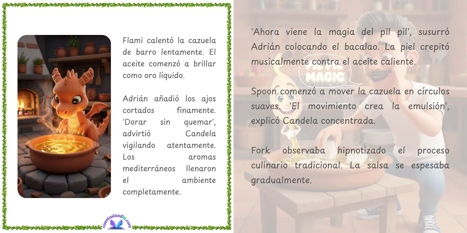 Doble página de «El Cuento de Recetas de Adrián y Candela: Recetas de Semana Santa»