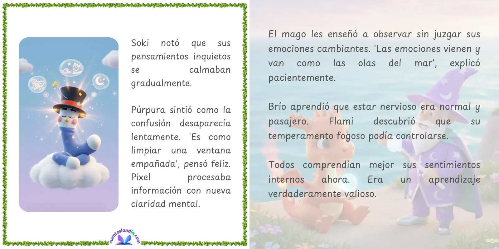 Doble página de «Respira y Sueña: Aventuras de Meditación en Cuentoslandia»