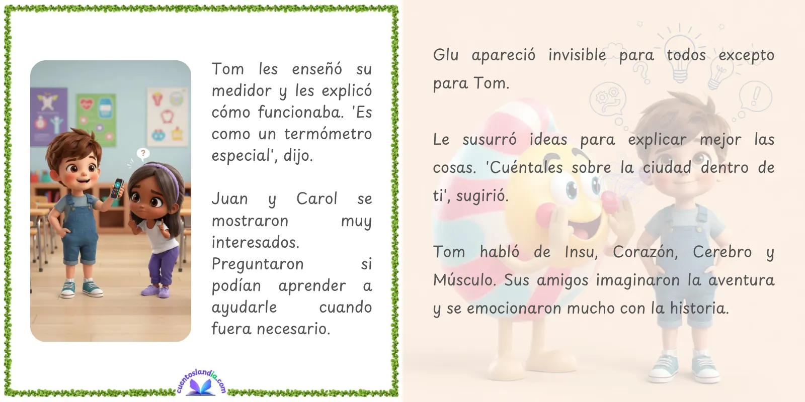 Doble página de «Tomo y los Guardianes de la Glucosa»