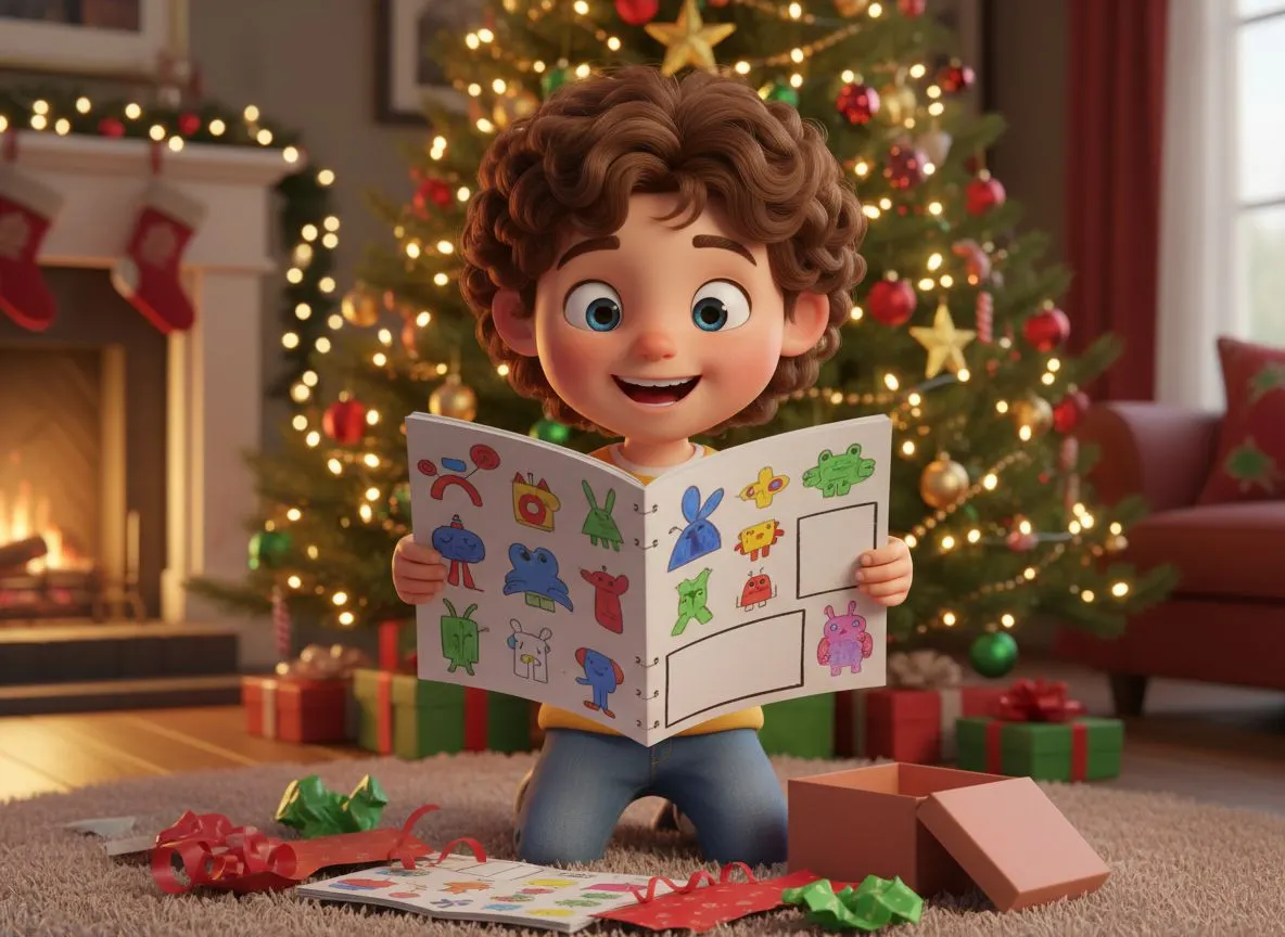 Cuento de Navidad personalizado como regalo físico, un libro cuadrado y flexible grapado
