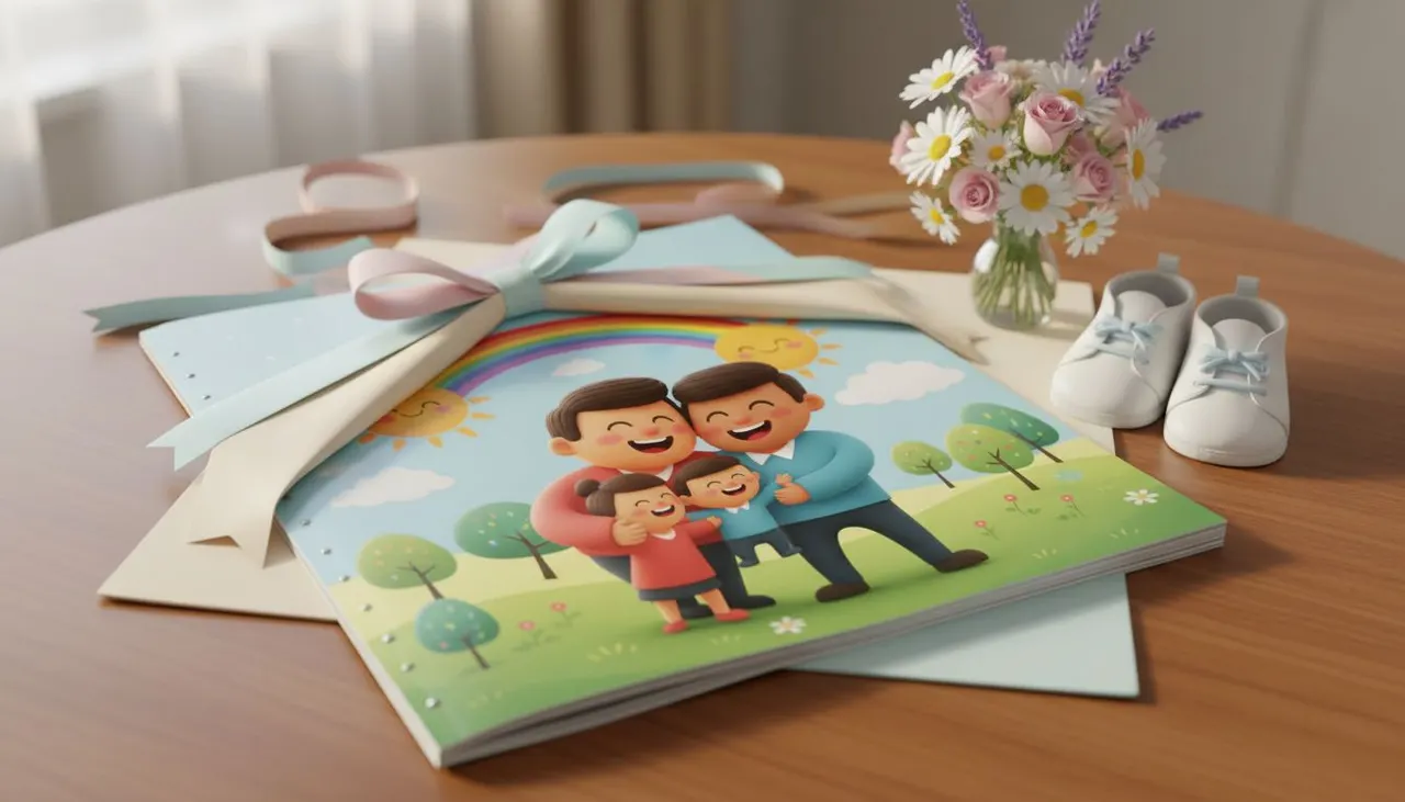 Cuento personalizado impreso como regalo para una embarazada, junto a unos patucos de bebé