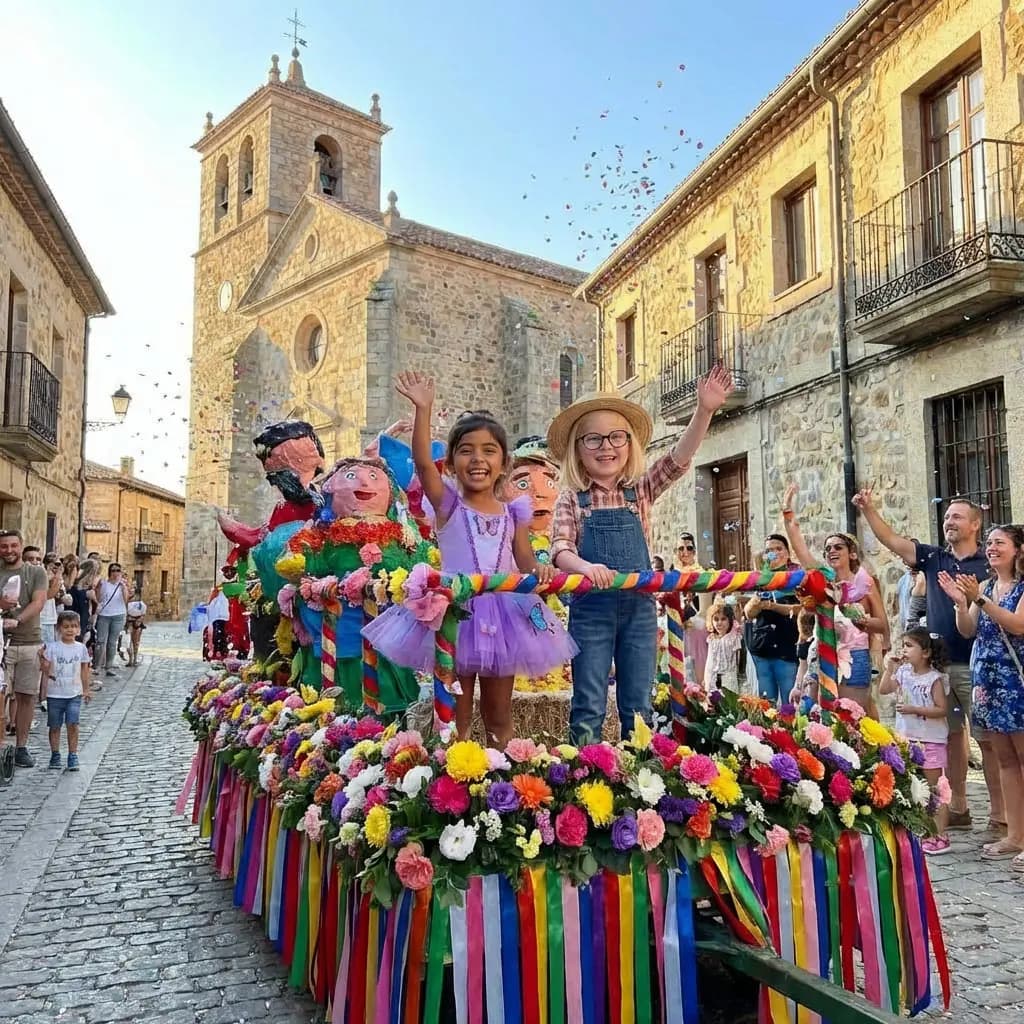 Niñas disfrazadas en carroza durante el Carnaval de Cebreros