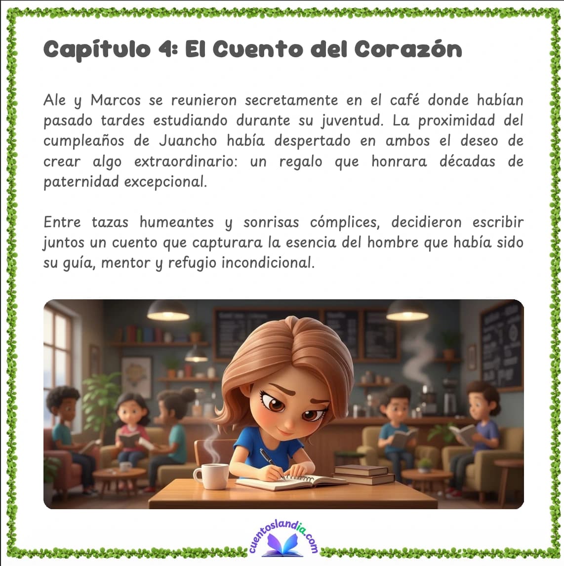 Ejemplo de página de cuento personalizado para el Día del Padre - transformando historias reales en arte