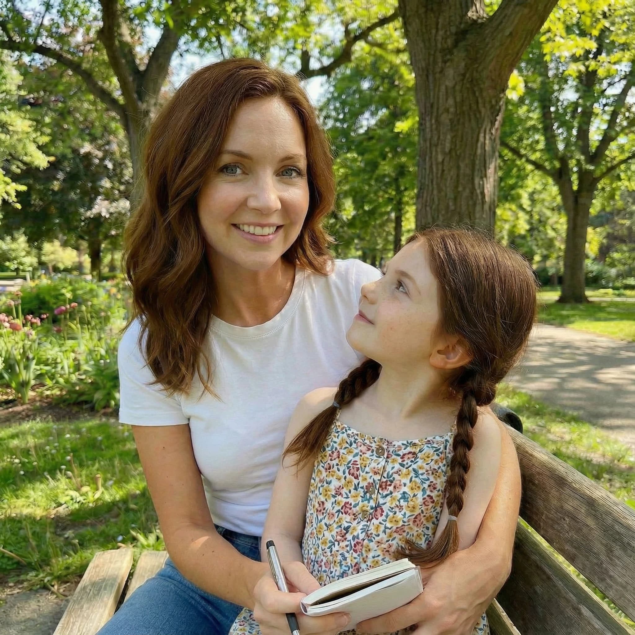 Teresa con Carol - foto real de madre e hija capturada para el cuento personalizado del Día del Padre