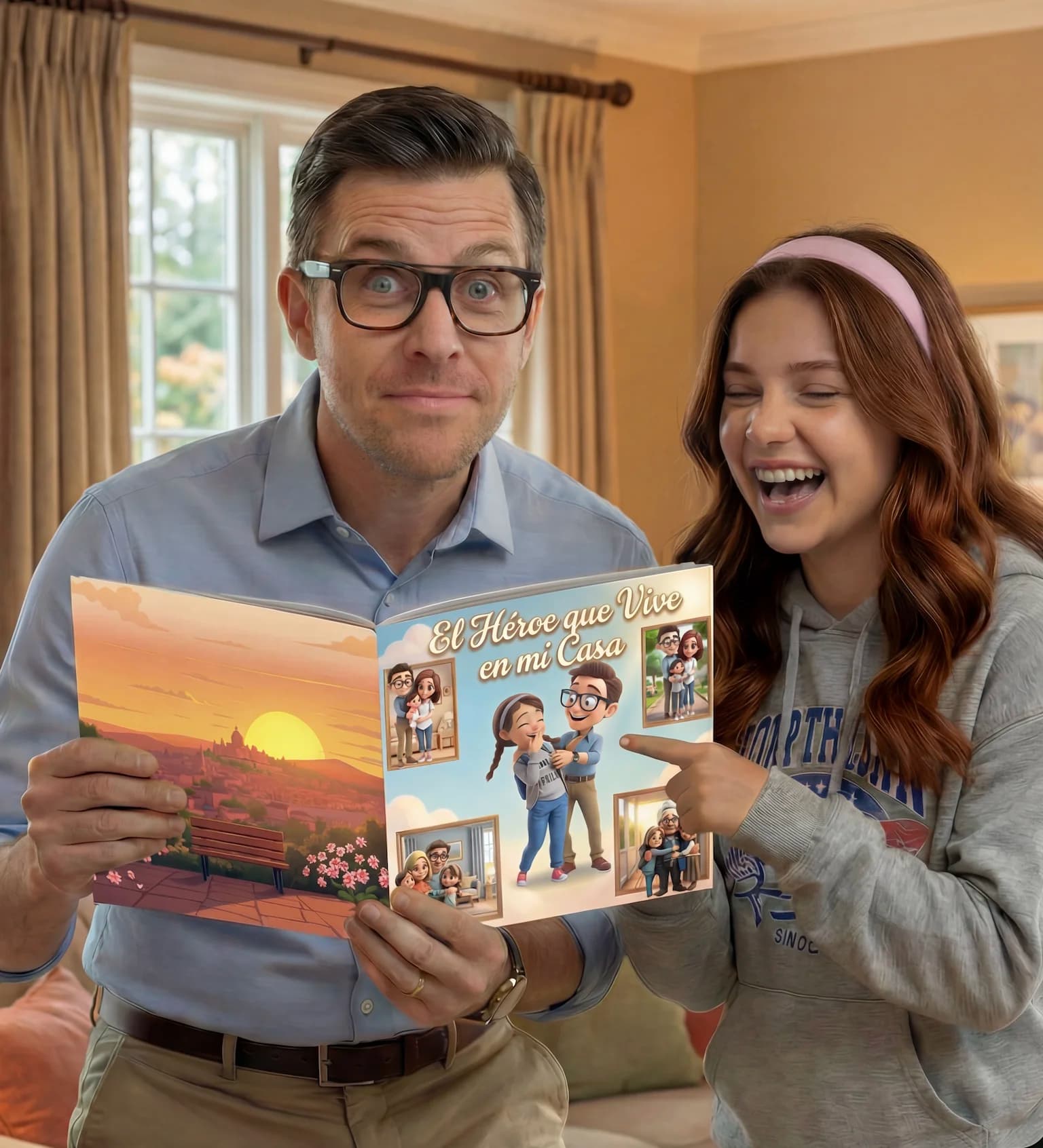 Javi recibiendo su cuento personalizado del Día del Padre - foto real del momento de entrega del regalo