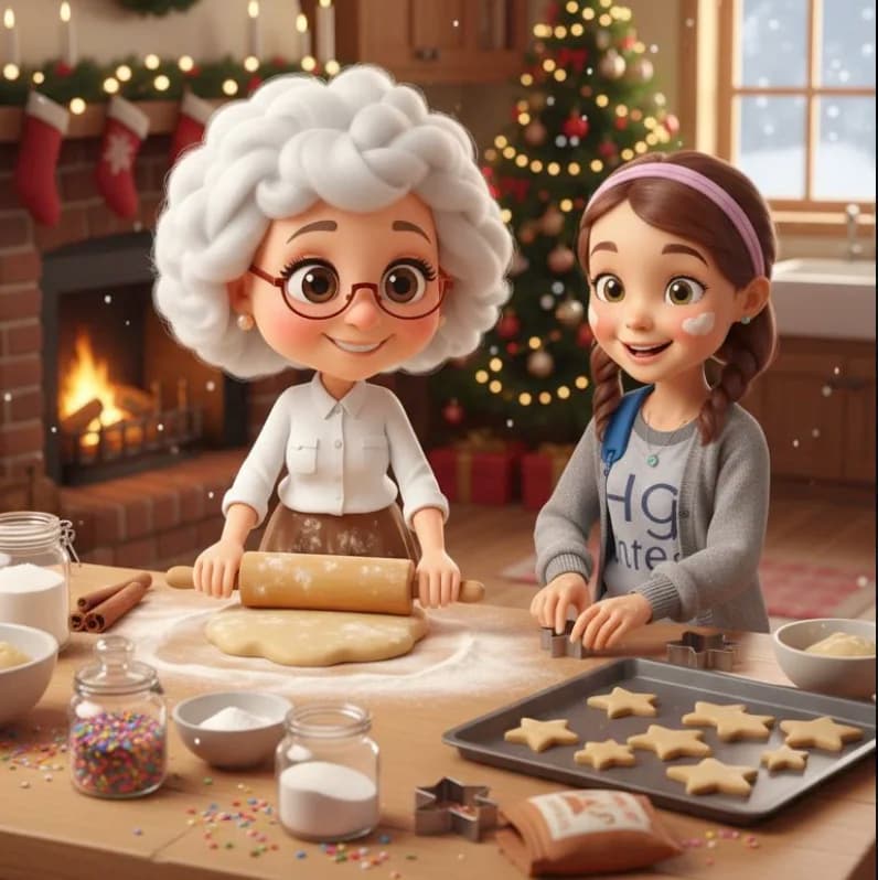 Lala con Carol - ilustración IA del cuento personalizado mostrando el vínculo entre abuela y nieta