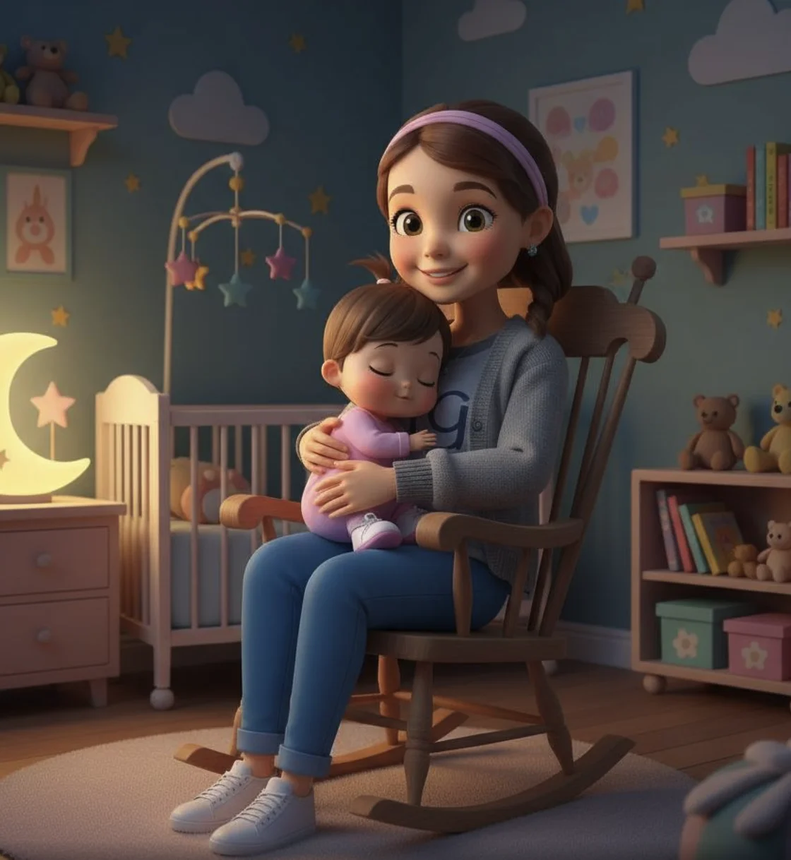 Ilustración IA de Carol sosteniendo a su hermana - página del cuento personalizado del Día del Padre