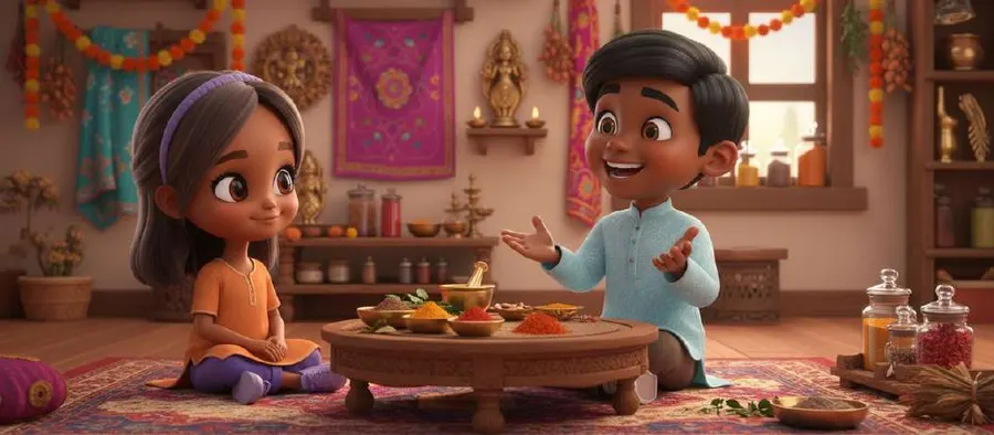 El salón de la casa de Carol, lleno de telas, especias y figuras de colores traídas de la India