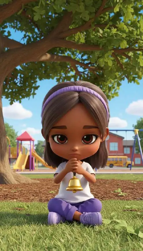 Carol, sola bajo el árbol del patio, mientras el resto de los niños juega a lo lejos