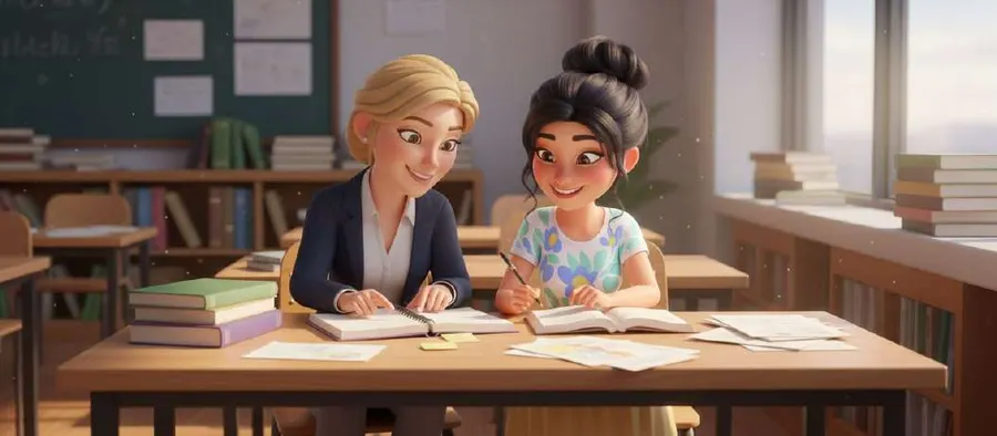 Ana e Irene estudian juntas en un aula rodeadas de libros y apuntes