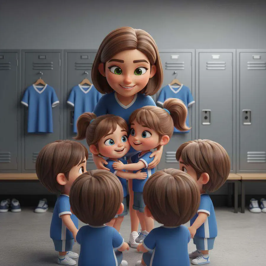 Ceci reúne a sus jugadoras en un abrazo de grupo en el vestuario, con las camisetas azules colgadas detrás
