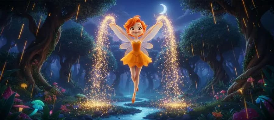 Alba esparce el contra-hechizo sobre el bosque como una lluvia de luz dorada