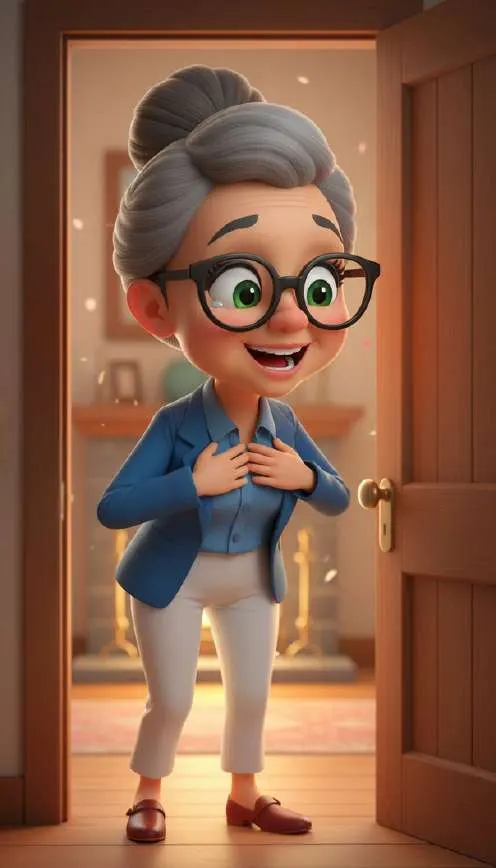 Una abuela se lleva las manos al pecho al abrir la puerta de su casa y encontrar la sorpresa