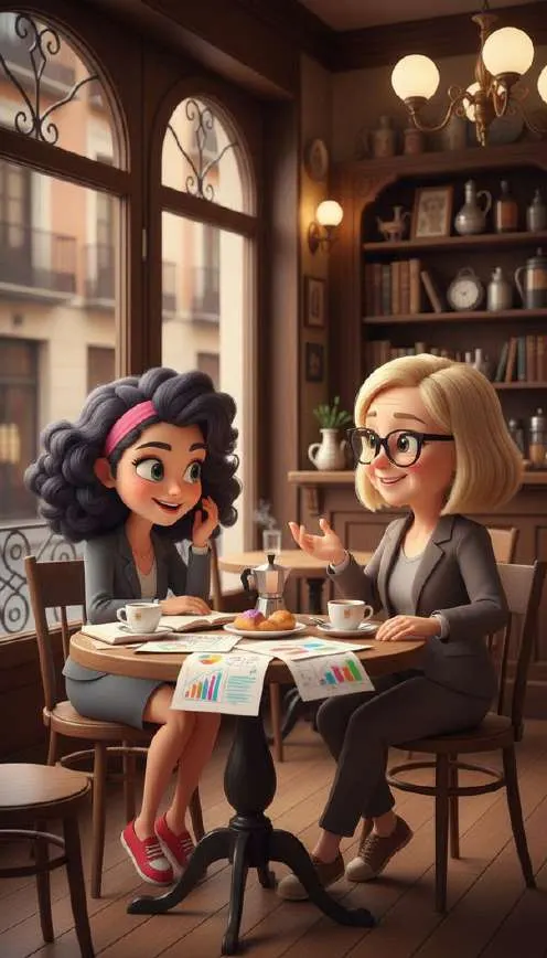 Dos mujeres conversan sentadas a la mesa de una cafetería del casco antiguo
