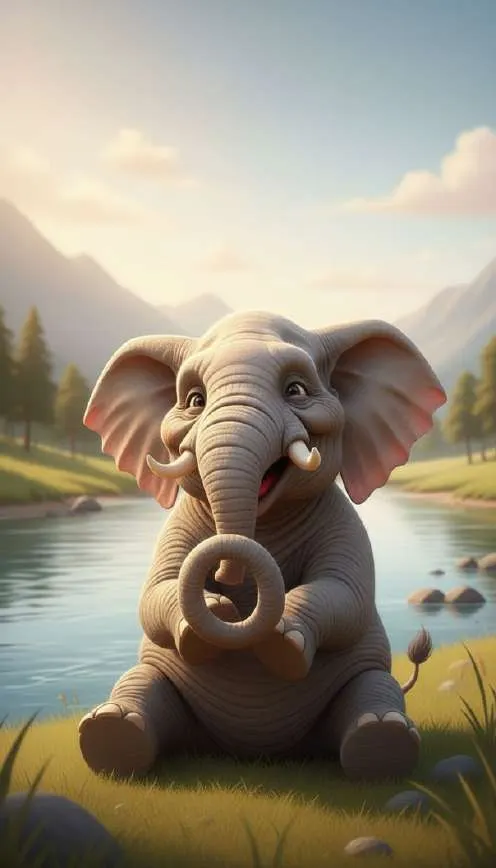Ganesha, el elefante anciano, sentado a la orilla del río