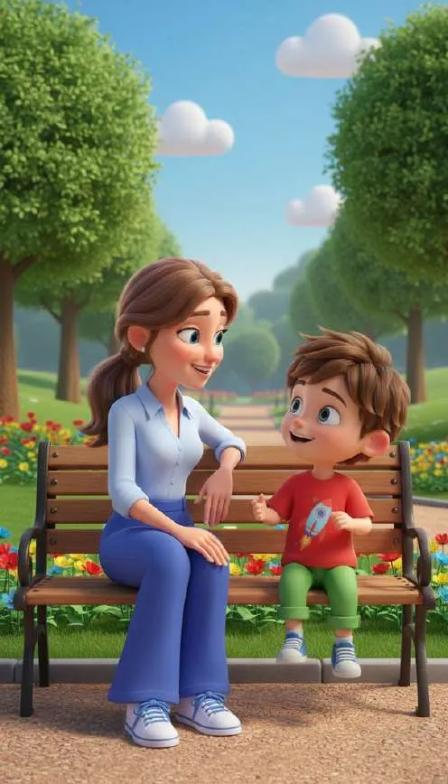 Almudena, sentada en un banco del parque, habla con Antonio entre árboles y flores