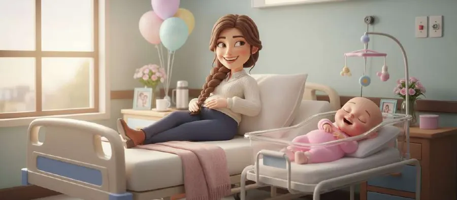 Aurora descansa en la cama del hospital junto a la cuna donde duerme Carla, entre globos y flores