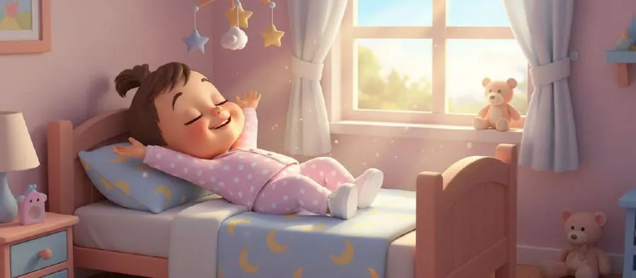 Noa se despereza sonriendo en su cama, con la ventana abierta al sol de la mañana y su osito de peluche al lado