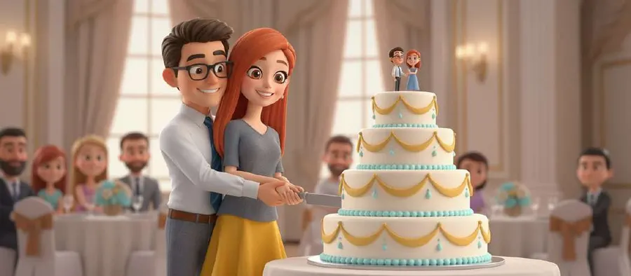 Sara y Jorge cortan juntos la tarta rodeados de toda la familia