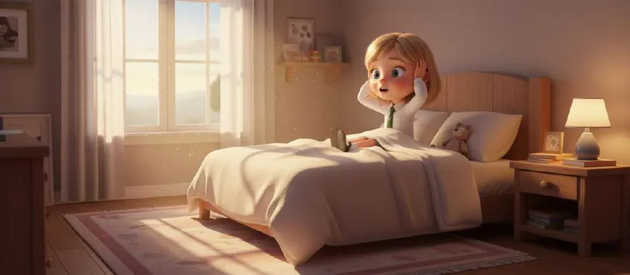 Clara se incorpora en la cama tapándose un oído, con la luz del amanecer entrando por la ventana